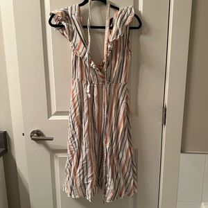 Linen colourful stripes sundress with pockets